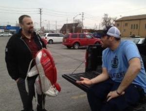 Veteran netminder Falcon gives some encouraging words to the youngster Ogie..."Just fly like an eagle kid, and always close your legs," The Falcon had stated.