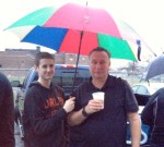 The old and the young...Stevo and Youngblood under the umbrella.