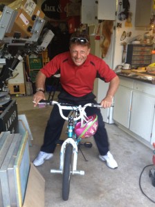 Though slightly oversized for Snowpants, this BMX is his only mode of transporation for now.