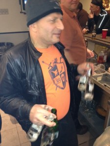 Snowpants clears the empties to make way for a second round of drinks for the boys.