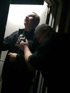 Stevo looks up to the UFO as they come to take Lovie away as he exits the Kapusta Kow ... 