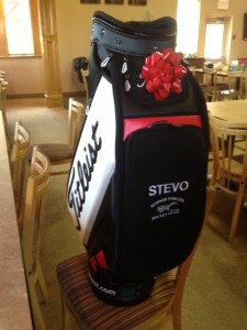 Rocky as the New President of the Tomcats presented Stevo the out going retiring President with a beautiful Golf Tour Bag...Stevo was memorized and could not believe what the Tomcats had done for him ....he still is speechless. 